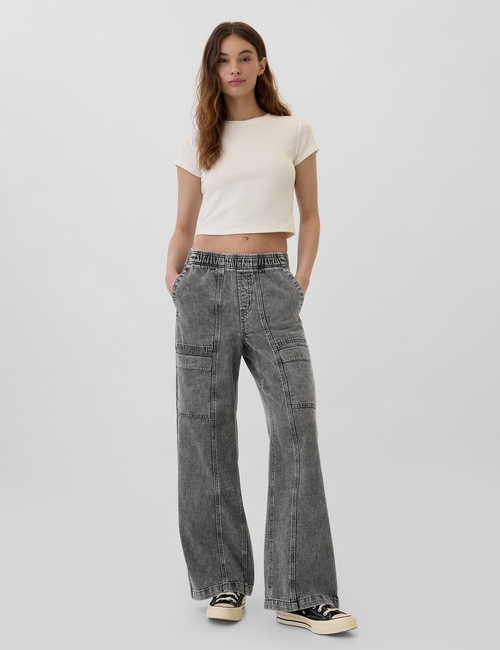 High Rise Wide-Leg Pull-On Jeans