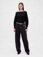CashSoft Stretch Lantern-Sleeve Crop Sweater