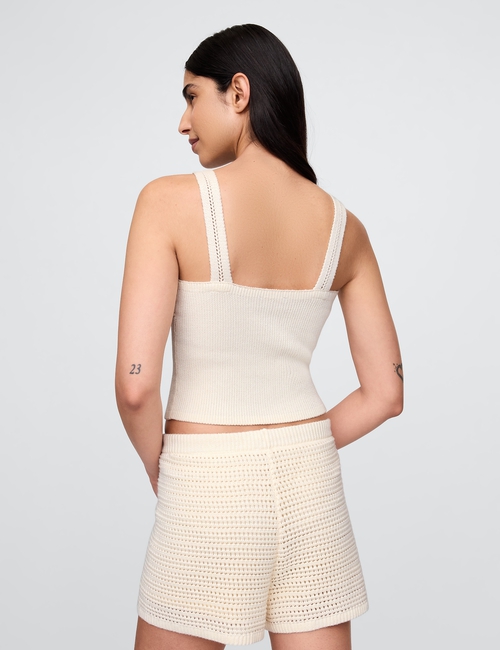 تي شيرت بلا أكمام قصير نسيج ناعم كروشيه