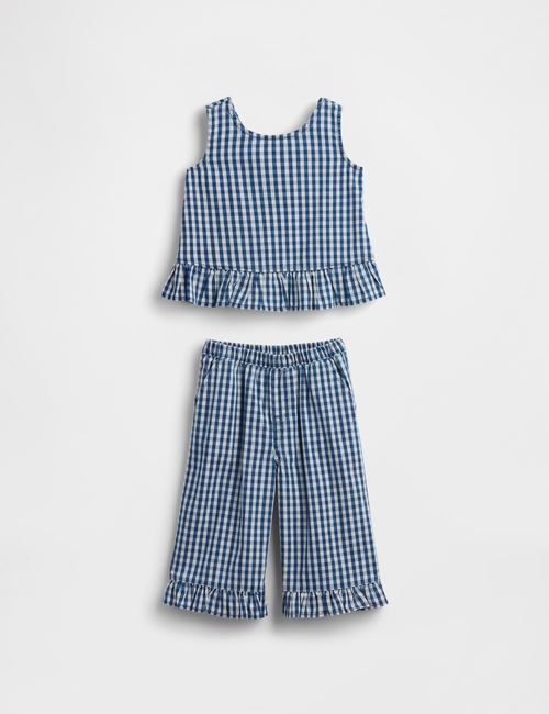 Baby & Toddler Gingham Denim Ruffle-Hem Outfit Set
