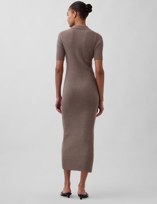 CashSoft Rib Collared Midi Cardigan Dress