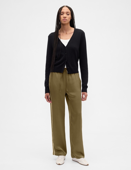 Relaxed Straight-Leg Stripe Satin Pants
