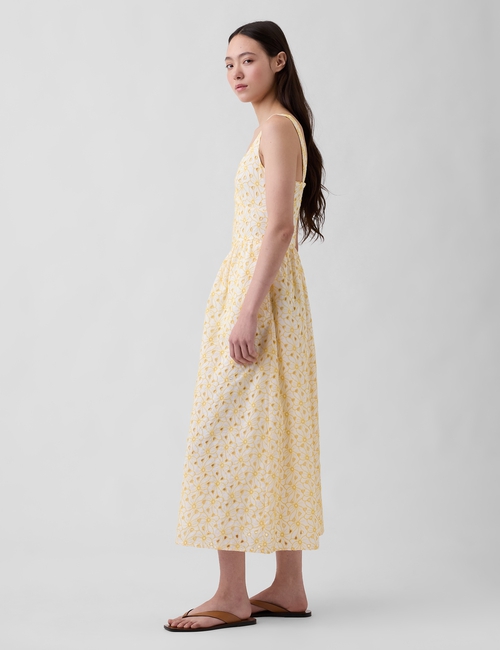 Eyelet Seamed Drop-Waist Maxi Dress