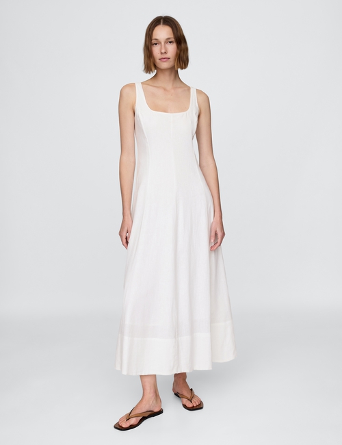 Linen-Blend Square-Neck Maxi Dress