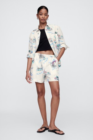 4" Mid Rise Pull-On Linen-Blend Shorts