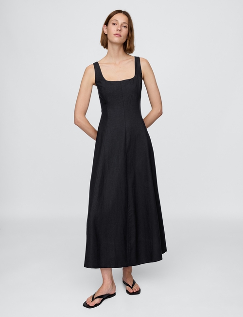 Linen-Blend Square-Neck Maxi Dress