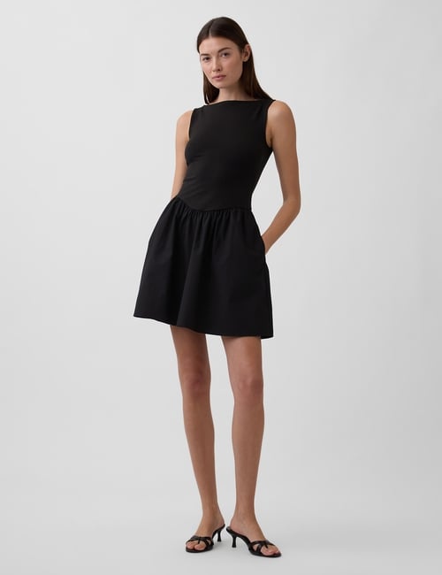 Mixed Media Drop-Waist Mini Dress
