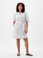 Linen-Cotton Puff Sleeve Mini Shirtdress