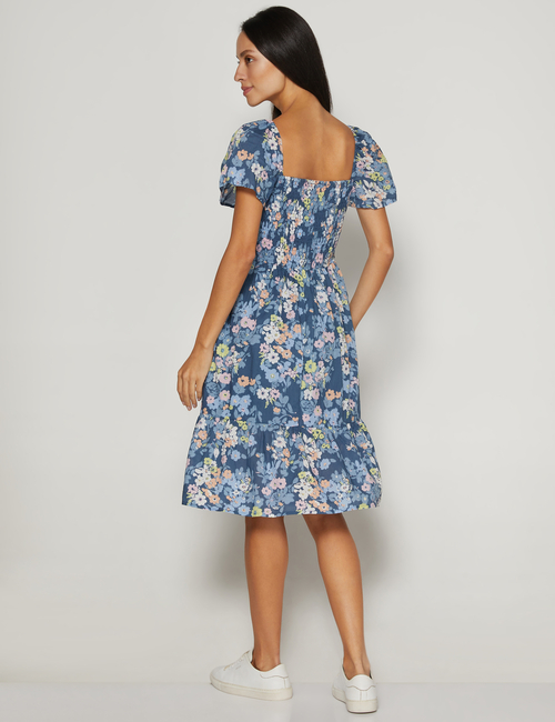 Smocked Squareneck Midi Dress