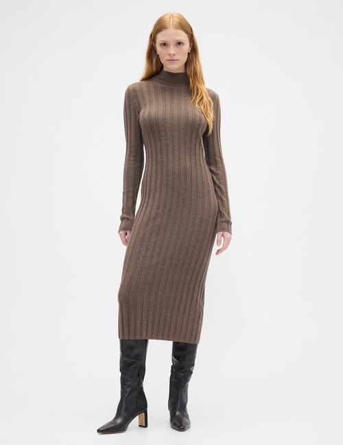 CashSoft Ribbed Mockneck Midi Dress