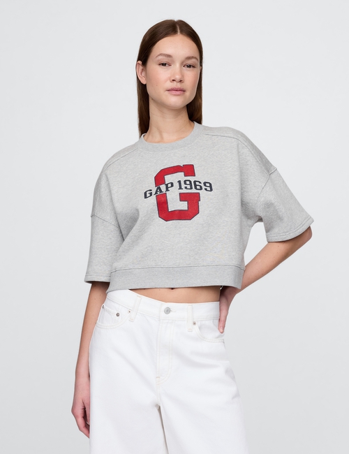 VintageSoft Cropped Elbow-Sleeve Sweatshirt