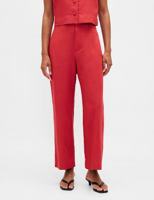 Linen-Blend Relaxed Straight Ankle Pants
