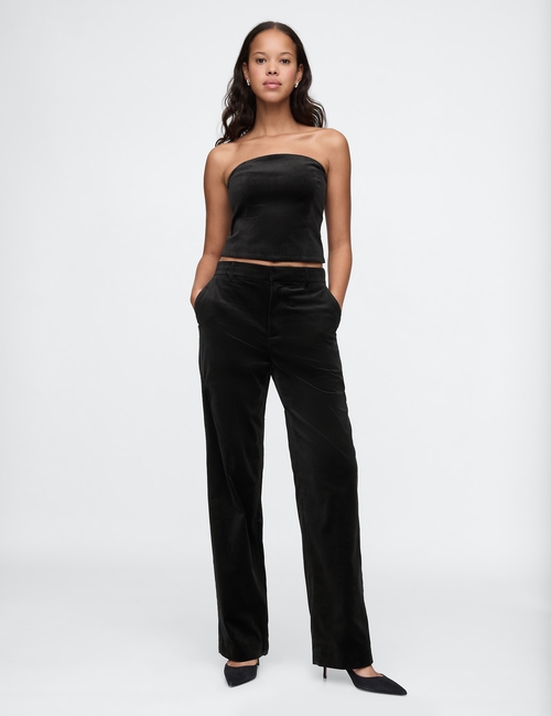 High Rise Velvet Straight Pants