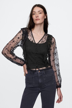 Recycled Lace Ruffle Top