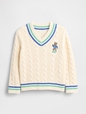 Baby & Toddler Bear Logo Varsity V-Neck Cable Knit Sweater