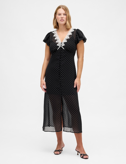 Lace-Trim V-Neck Maxi Dress