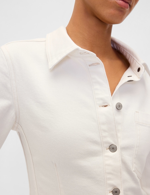 LONG DENIM CINCHED SHIRT- WINTER WHITE