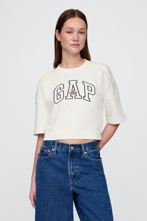 VintageSoft Cropped Elbow-Sleeve Sweatshirt