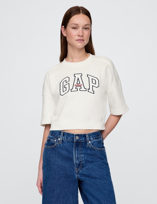 VintageSoft Cropped Elbow-Sleeve Sweatshirt