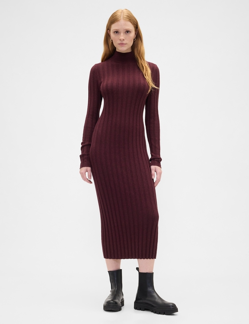 CashSoft Ribbed Mockneck Midi Dress