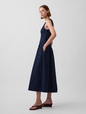 Denim Drop-Waist Midi Dress