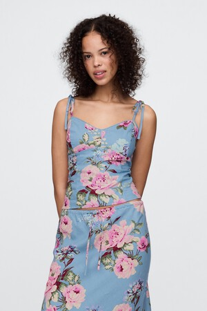Linen-Blend Tie-Strap Cami
