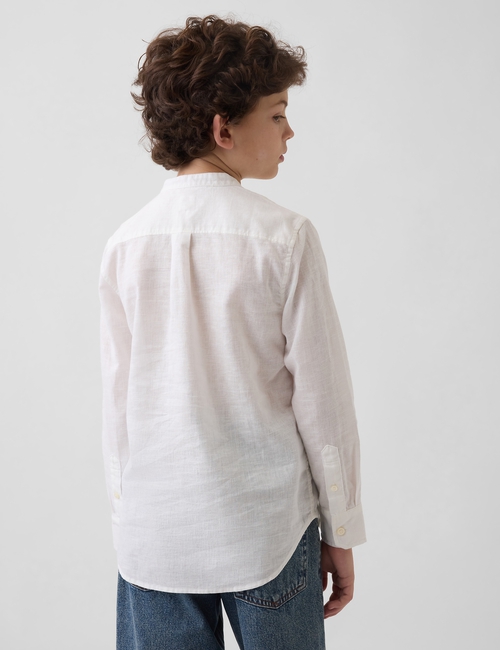 Kids Linen-Cotton Banded Collar Shirt