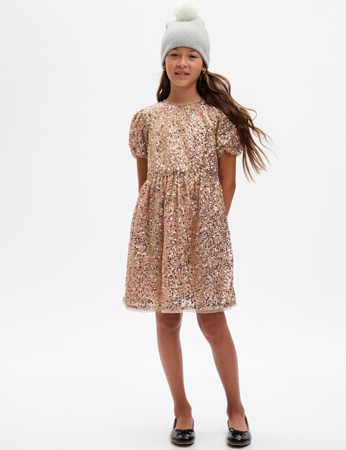 Kids Puff Sleeve Sequin Dress