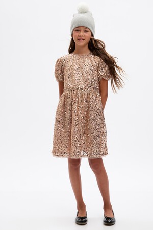 Kids Puff Sleeve Sequin Dress