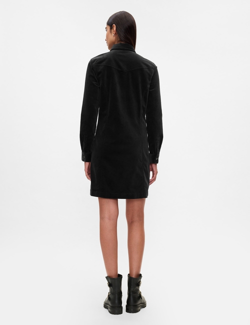 Velvet Denim Mini Shirtdress