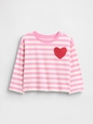 LS STRIPE HEART PKT TEE