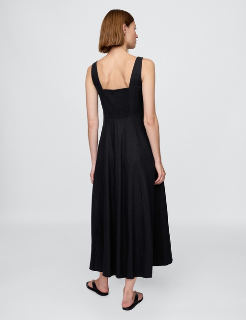 Linen-Blend Square-Neck Maxi Dress