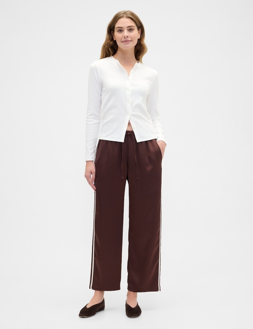 Relaxed Straight-Leg Stripe Satin Pants