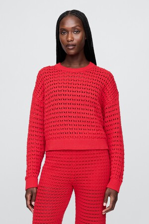 100% Cotton Crochet Crewneck Sweater