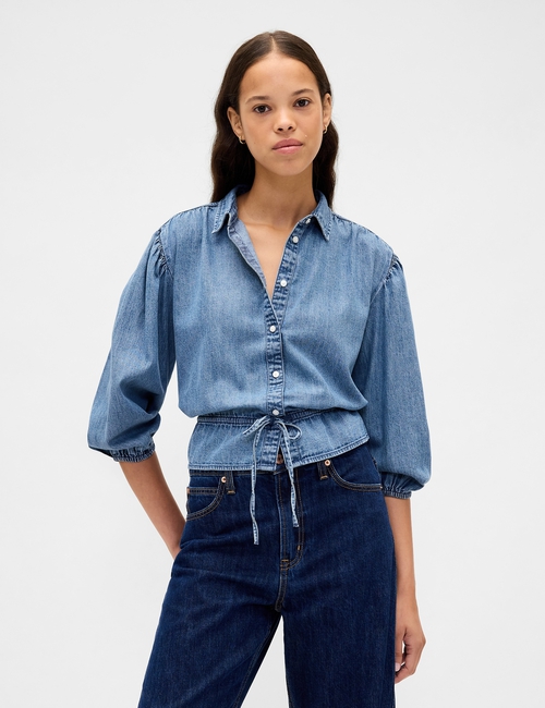 LS TIE WAIST BLOUSON SHIRT- MED GODERICH