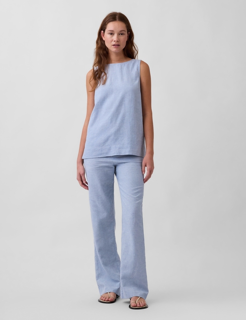 Low Rise Linen-Blend Flare Pants