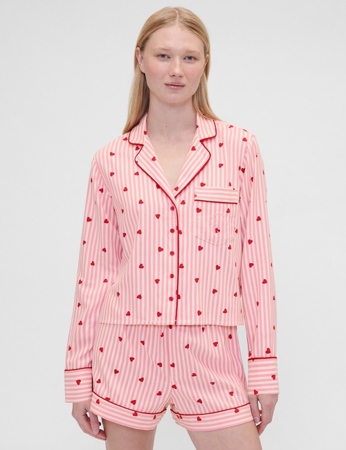 GAP X SUMMER FRIDAYS PJ FLANNEL TOPSTRIPE HEARTS