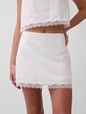 Linen-Blend Lace-Trim Mini Skort