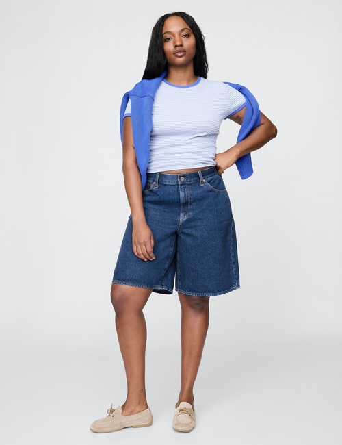 11" Mid Rise Longline Denim Shorts