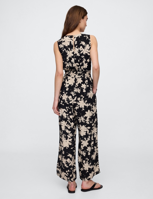 Smocked Wide-Leg V-Neck Jumpsuit