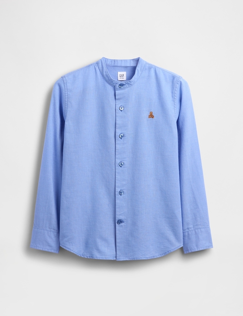 Kids Linen-Cotton Banded Collar Shirt
