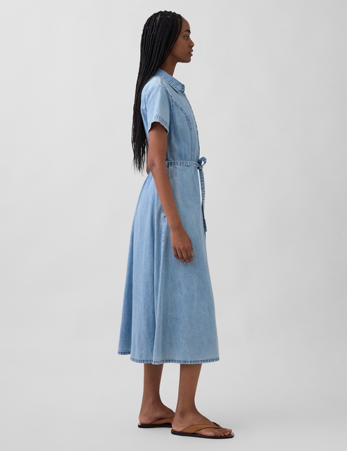 Denim Tie-Waist Midi Shirtdress