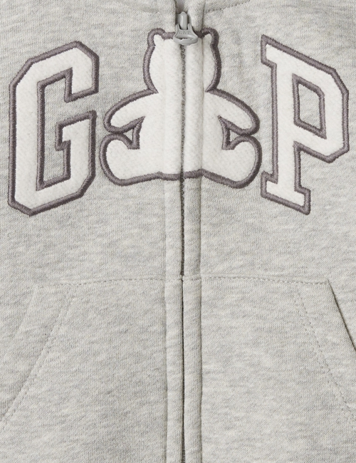 كنزة بغطاء رأس وسحّاب وشعار جاب نسيج ناعم بلون باهت للأطفال الرضع