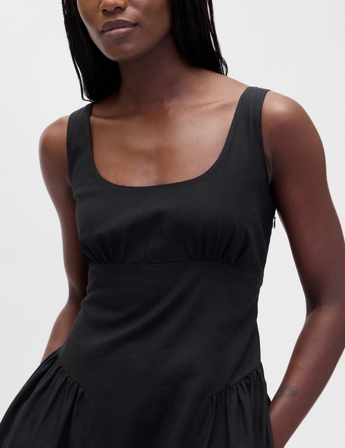 Linen-Blend Shirred Maxi Dress