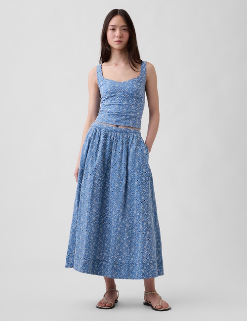 High Rise Eyelet Maxi Skirt