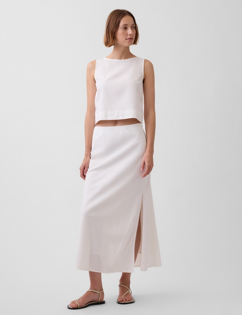 Linen-Blend Maxi Slip Skirt