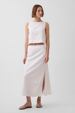 Linen-Blend Maxi Slip Skirt
