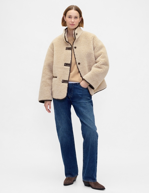 Recycled Sherpa & Vegan Leather-Trim Jacket