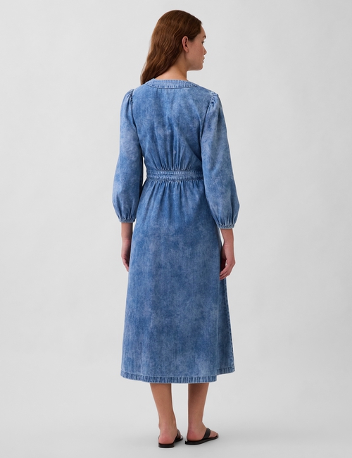 Denim Pieced-Waist Midi Dress