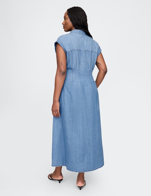 Denim Pleated Maxi Shirtdress